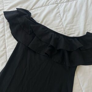 Black Off-Shoulder Ruffle Top Mini Dress